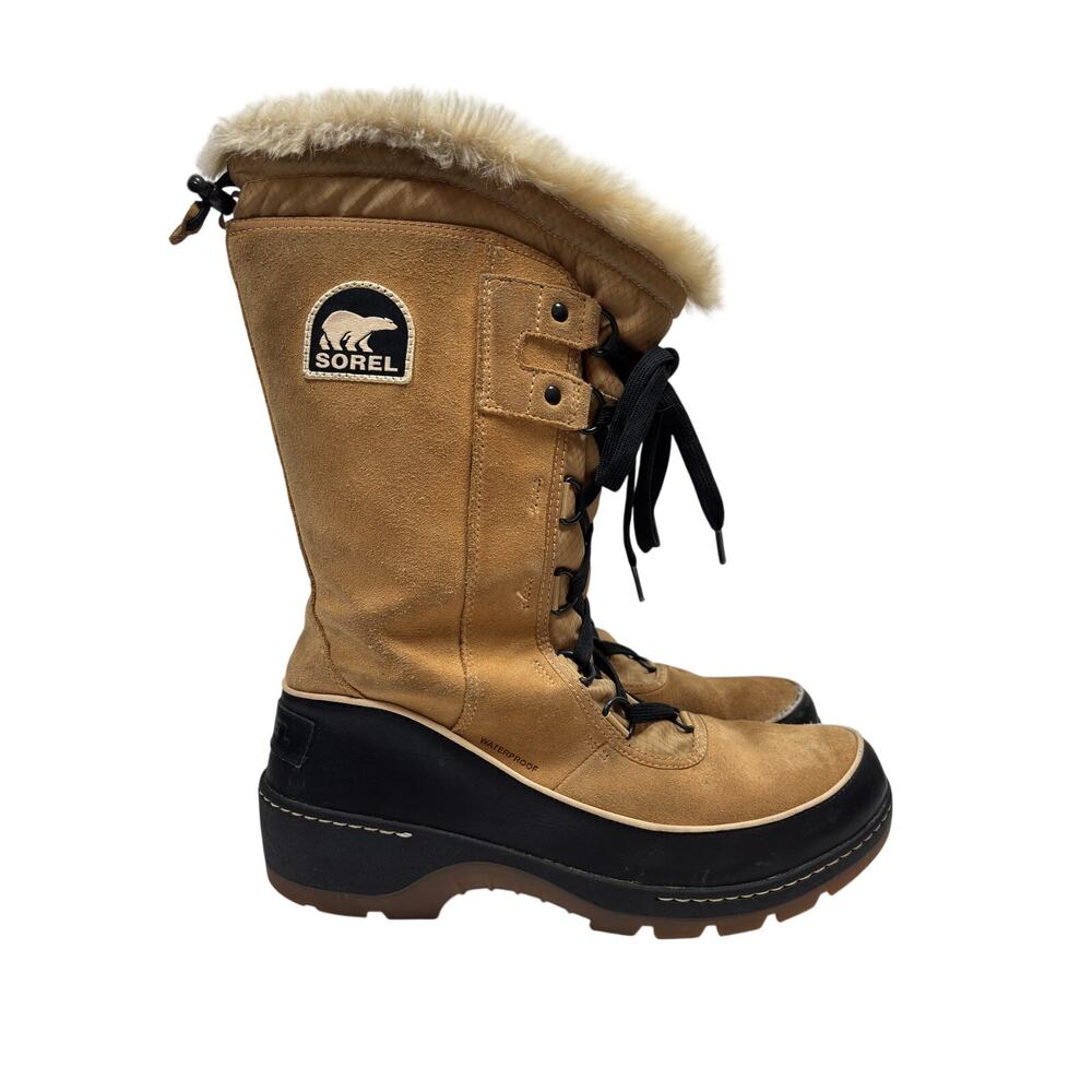 Sorel Tivoli III High Snow Boots Womens 11 Tan Waterproof Suede Faux Fur Trim